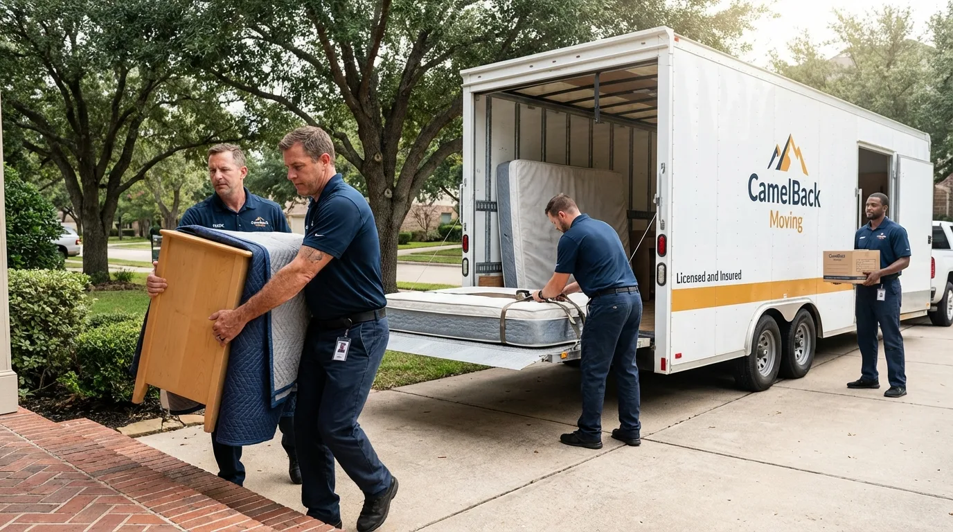 Crew loading residential truck for cross-state move from Columbus, IN