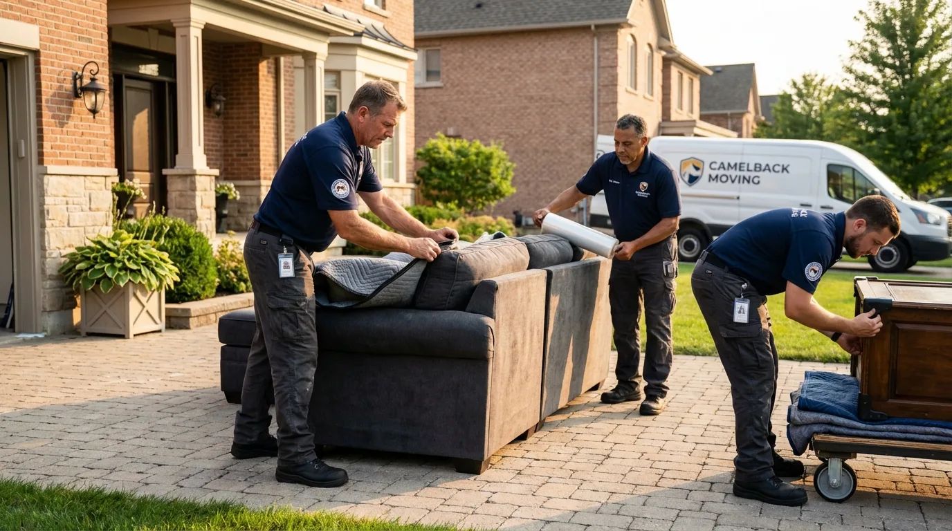 Large estate moving crew wrapping furniture in Columbus, IN