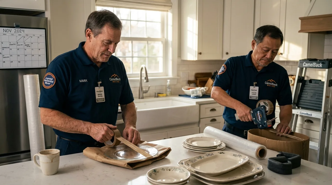 Professional crew packing kitchen dishware in Columbus, IN